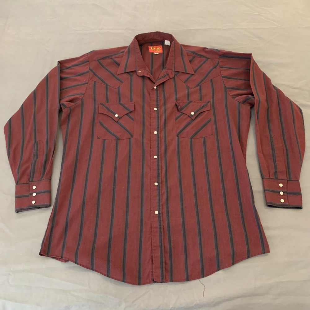 Ely Plains Shirt Mens Large Red Stripe Western Pearl Snap Long Sleeve Casual